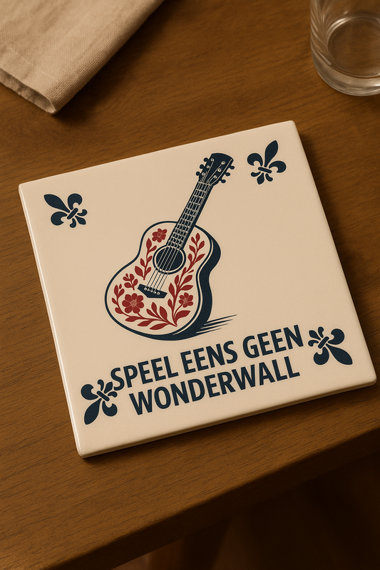 Guitar - Don't Play Wonderwall - Delft Blue Tile With Humor