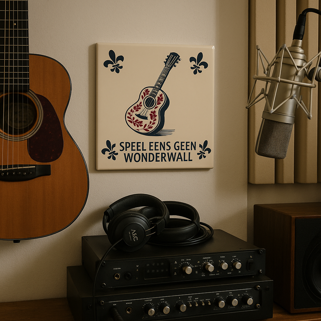 Guitar - Don't Play Wonderwall - Delft Blue Tile With Humor