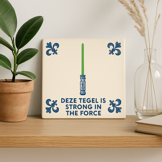 Jedi - Strong in the Force - Delft Blue Tile with humor