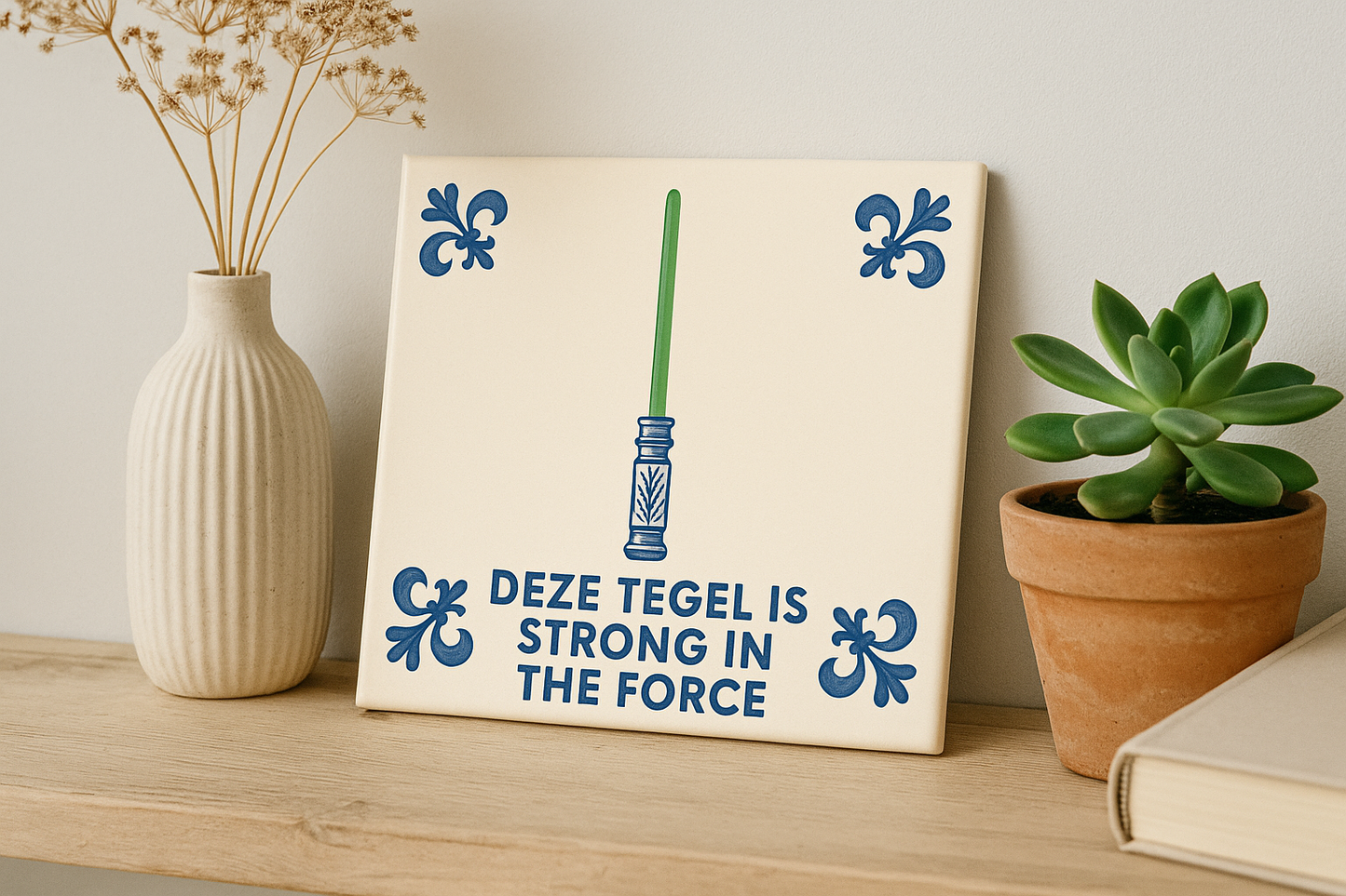 Jedi - Strong in the Force - Delft Blue Tile with humor