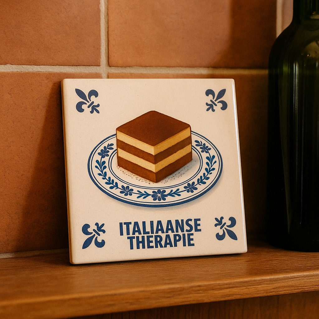 “TIRAMISU” – DELFT BLUE TILE WITH HUMOR