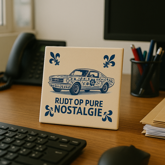 Ford Mustang - Drives on pure nostalgia - Delft Blue Tile with Humor