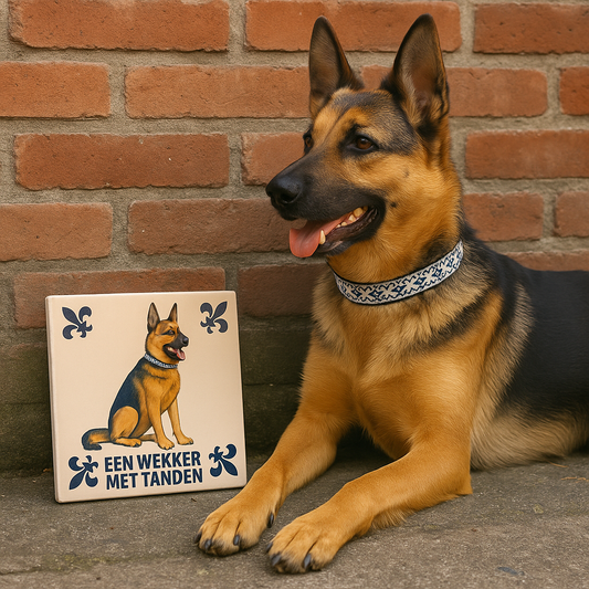 Delft Blue German Shepherd Tile - Handmade & Humorous