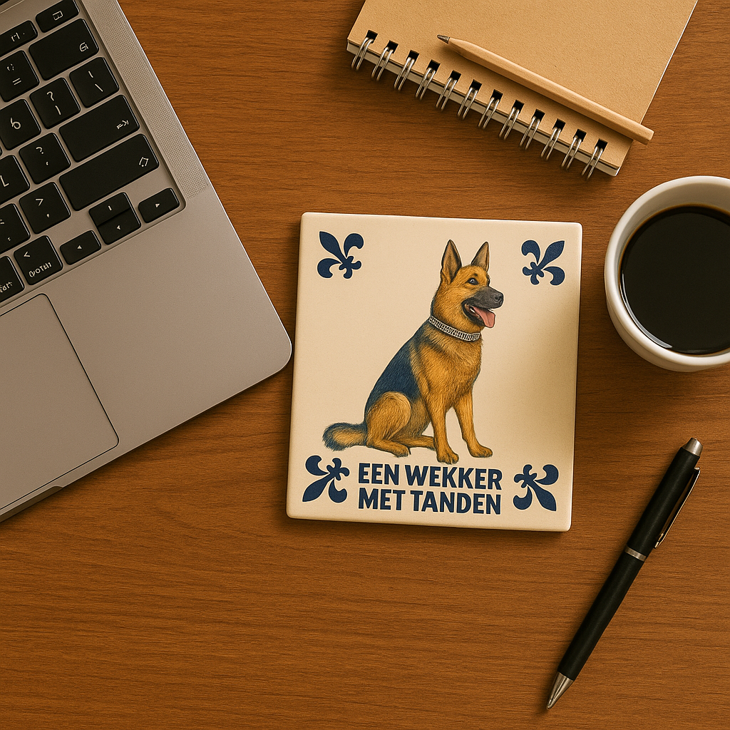 Delft Blue German Shepherd Tile - Handmade & Humorous