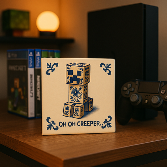 Minecraft - Oh oh Creeper - Delft Blue Tile with humor