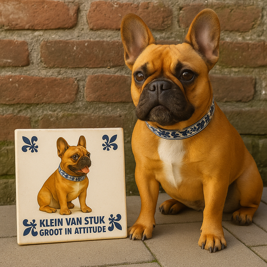 French Bulldog – “Small in size, big in attitude” – Delft Blue Tile with Humor