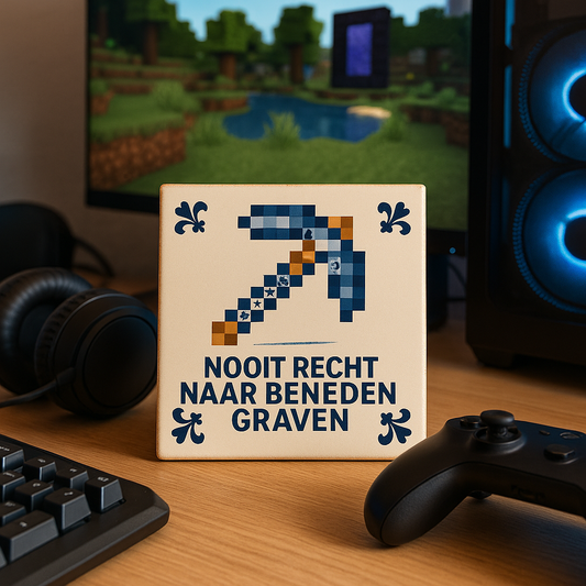 Minecraft - Never Dig Straight Down - Delft Blue Tile with Humor