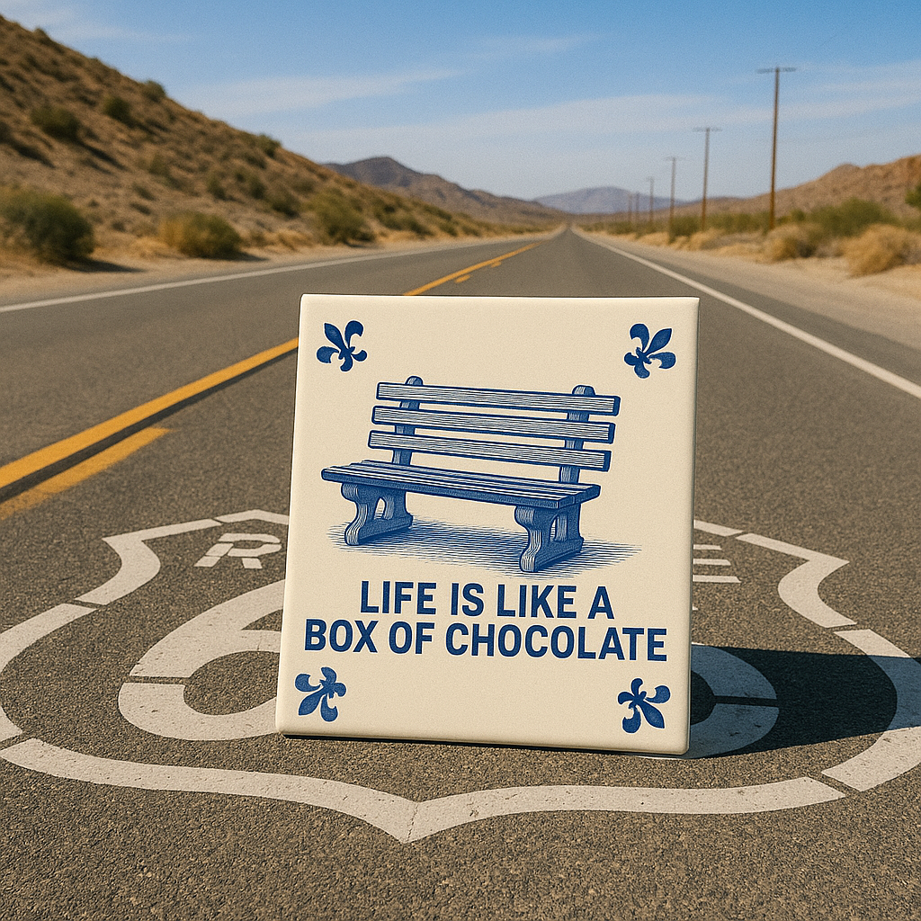 Life is like a box of chocolate - Delft Blue tile with humor