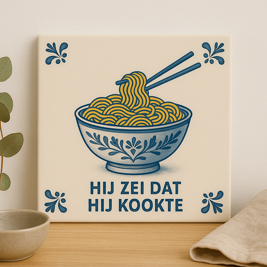 Noodles - He said he cooked - Delft Blue with humor