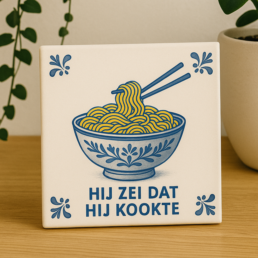 Noodles - He said he cooked - Delft Blue with humor