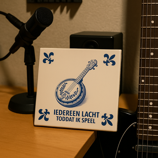 Banjo - Everyone Laughs Until I Play - Delft Blue Tile With Humor