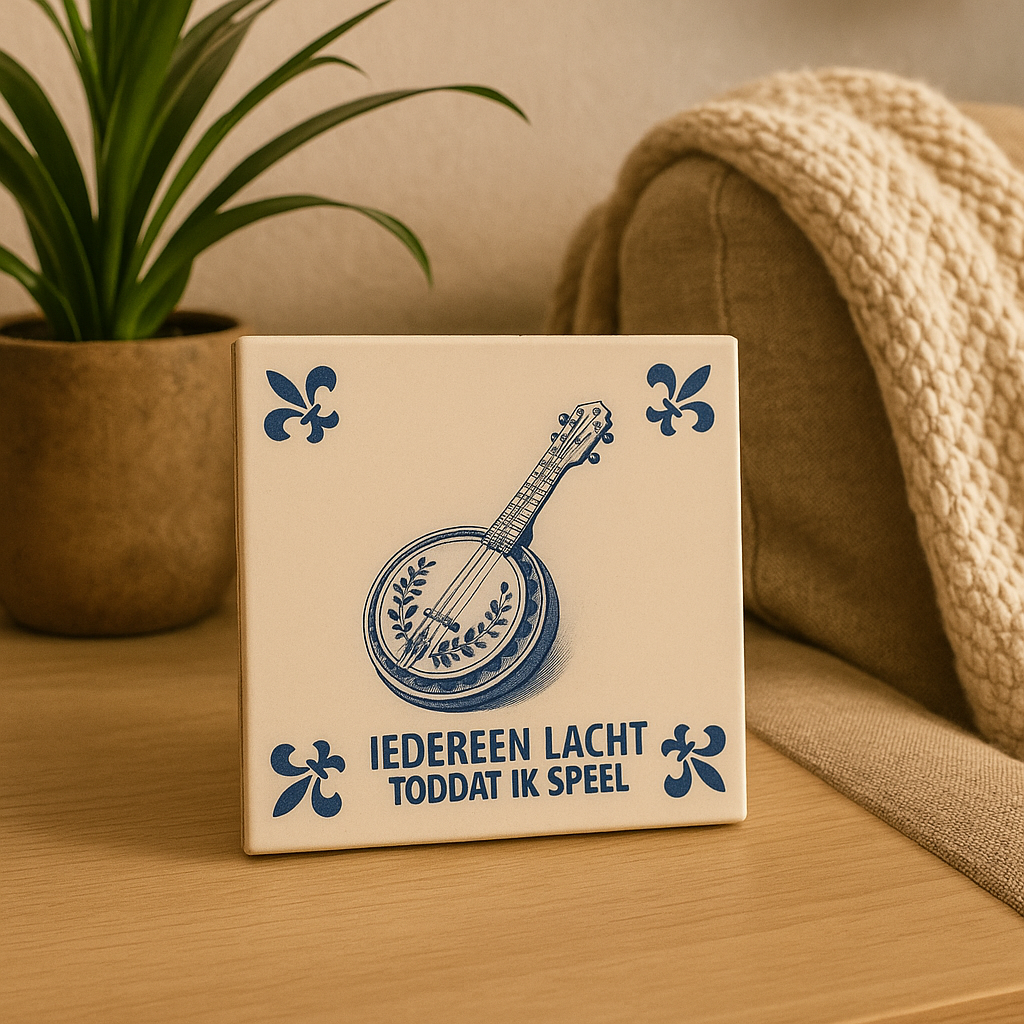 Banjo - Everyone Laughs Until I Play - Delft Blue Tile With Humor