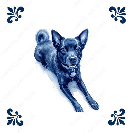 Tegelontwerp zwarte hond – voorbeeld met watermerk