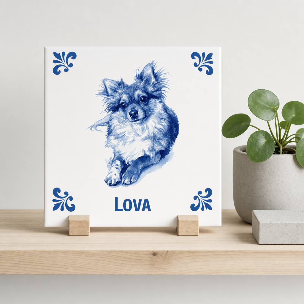 Delfts blauwe tegel met hond Lova