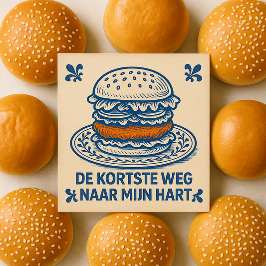 Hamburger - The shortest way to my heart - Delft blue tile with humor