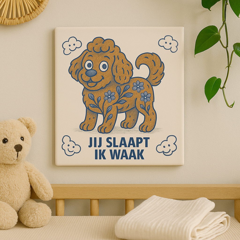 You Sleep, I Wake - Delft Blue Tile with Humor