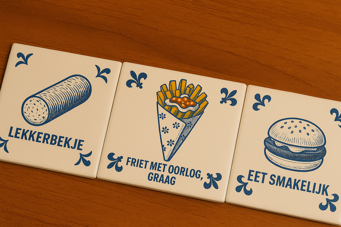 Fries with War, Please - Delft Blue Tile with humor