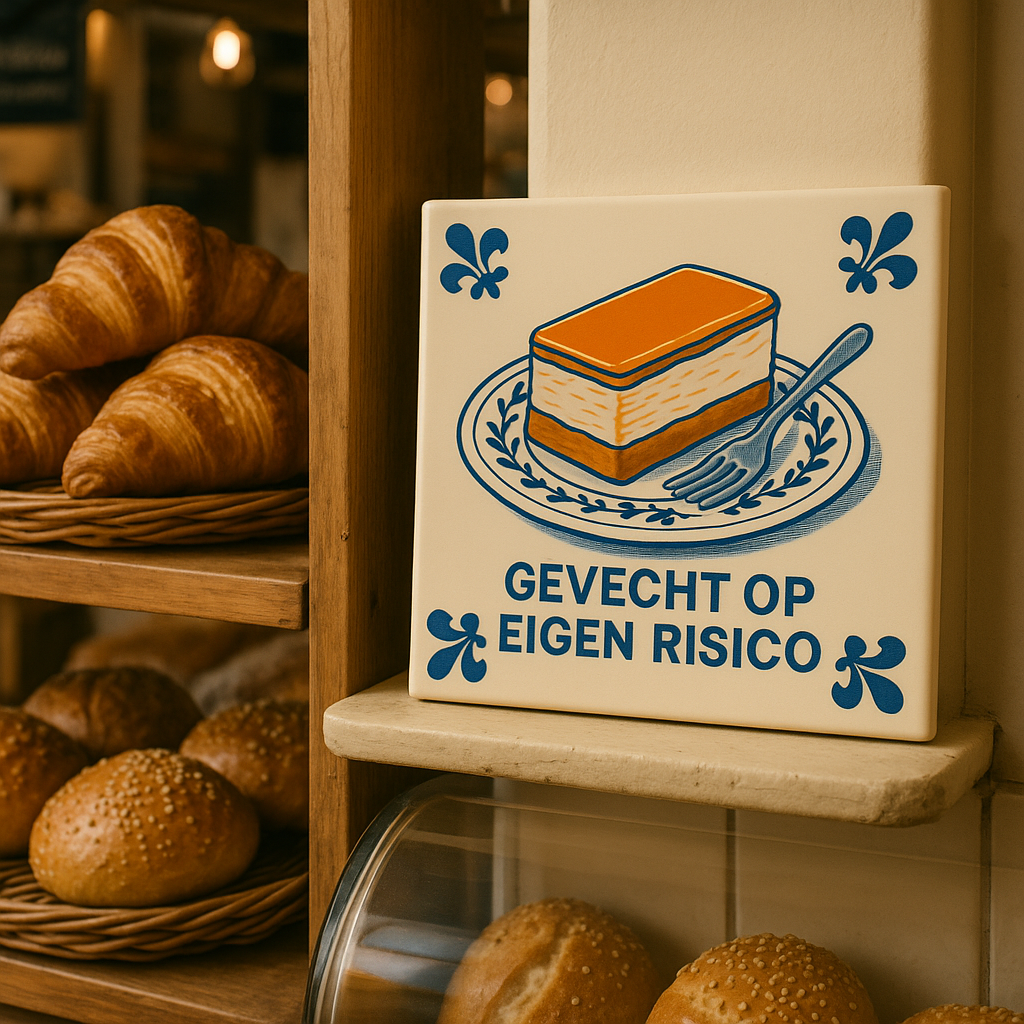 Gevecht op Eigen Risico - Delfts Blauwe tegel met humor