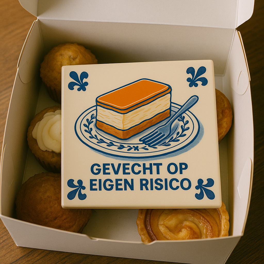 Gevecht op Eigen Risico - Delfts Blauwe tegel met humor