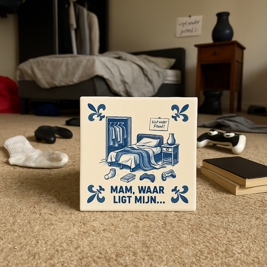 Mom, where is my !? - Delft Blue Tile with Humor