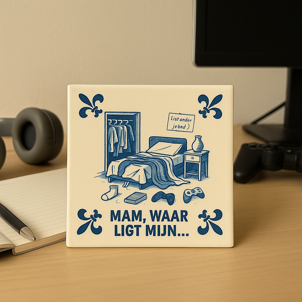 Mom, where is my !? - Delft Blue Tile with Humor