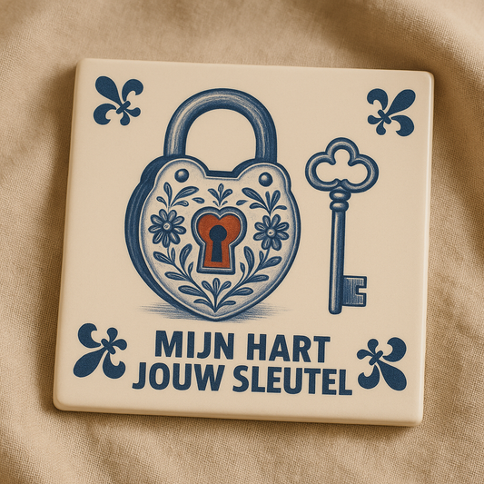 MY HEART, YOUR KEY - Delft Blue Tile with Humor