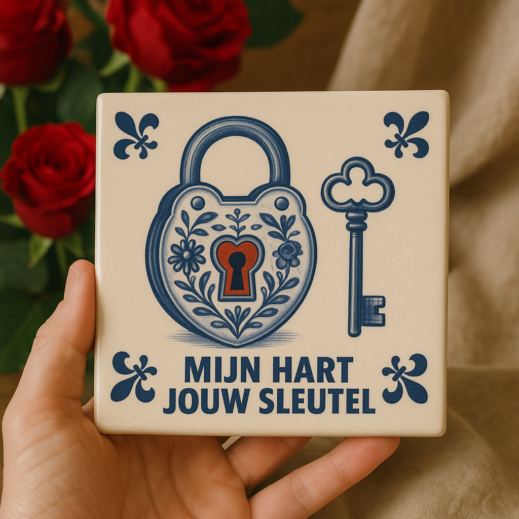 MY HEART, YOUR KEY - Delft Blue Tile with Humor