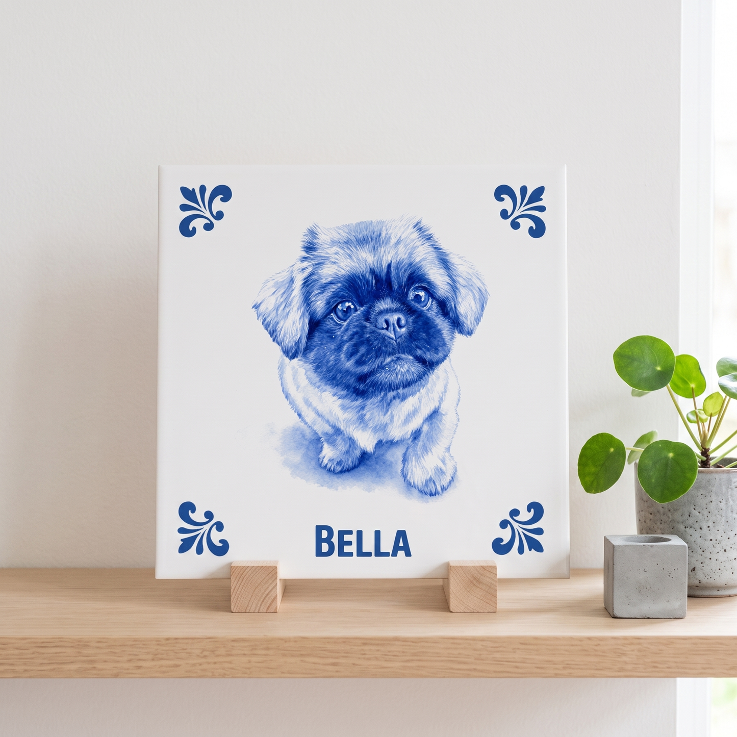 Delfts blauwe tegel met hondje Bella