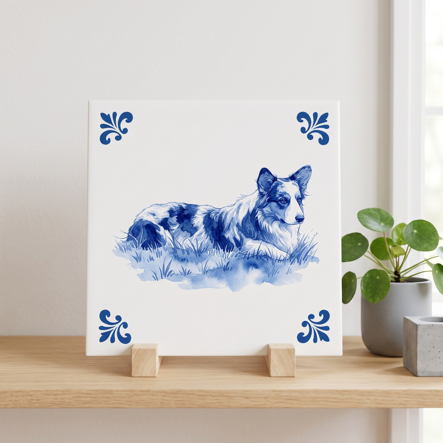 Delfts blauw tegelontwerp met hond