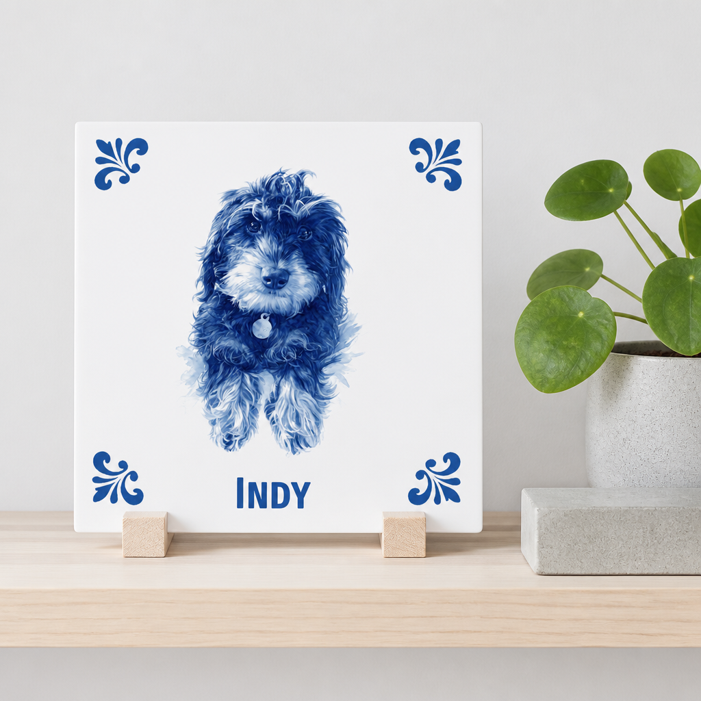 Delfts blauwe tegel met Indy