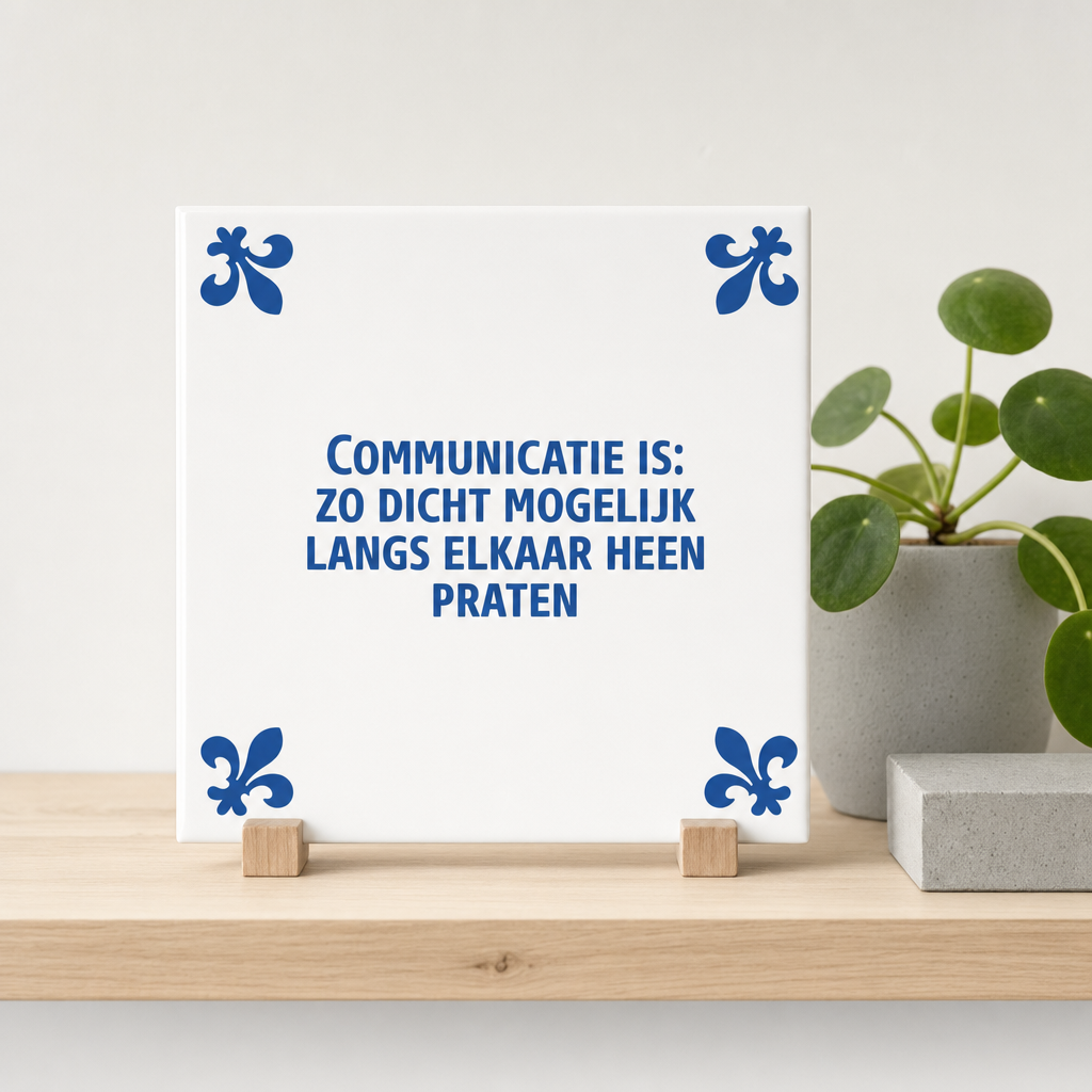 Delfts Blauwe tegel Communicatie is met franse lelies