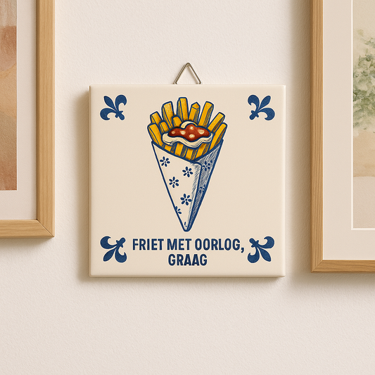Friet met Oorlog, Graag - Delfts Blauwe Tegel met humor