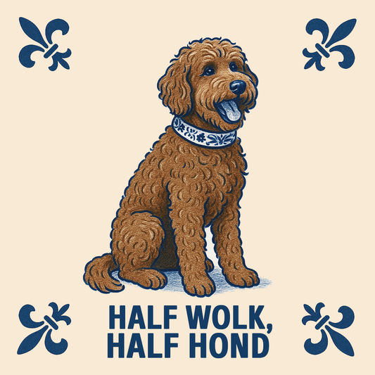 Labradoodle - Half Wolk, Half Hond - Delfts Blauwe Tegel met Humor