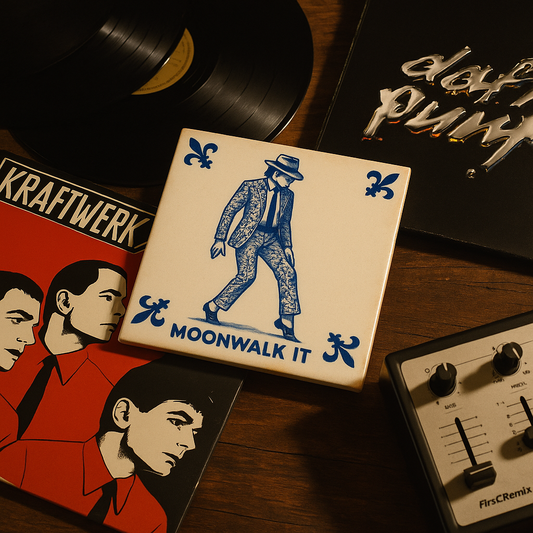 Michael Jackson MOONWALK IT – Delfts blauwe tegel met humor
