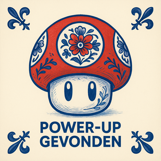 Mario Power Up - Delfts Blauwe Tegel Met Humor