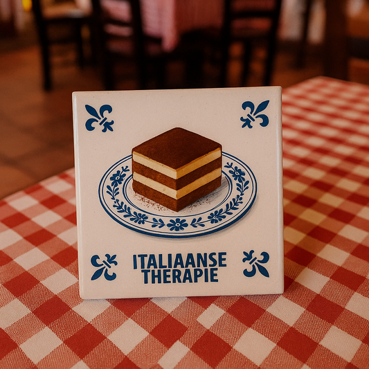 “TIRAMISU” – DELFTS BLAUWE TEGEL MET HUMOR