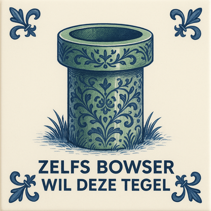 Mario - Warp Pipe - Delfts Blauwe tegel met humor
