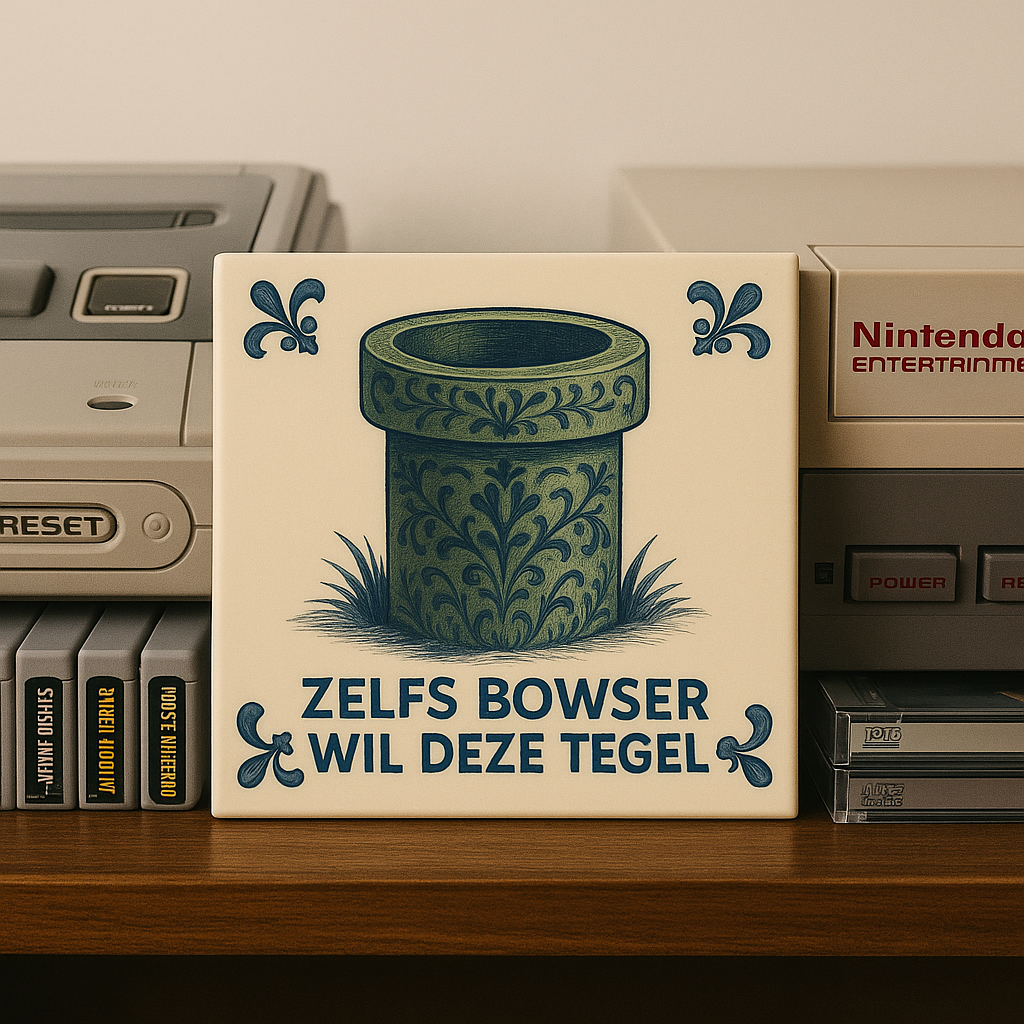 Mario - Warp Pipe - Delfts Blauwe tegel met humor