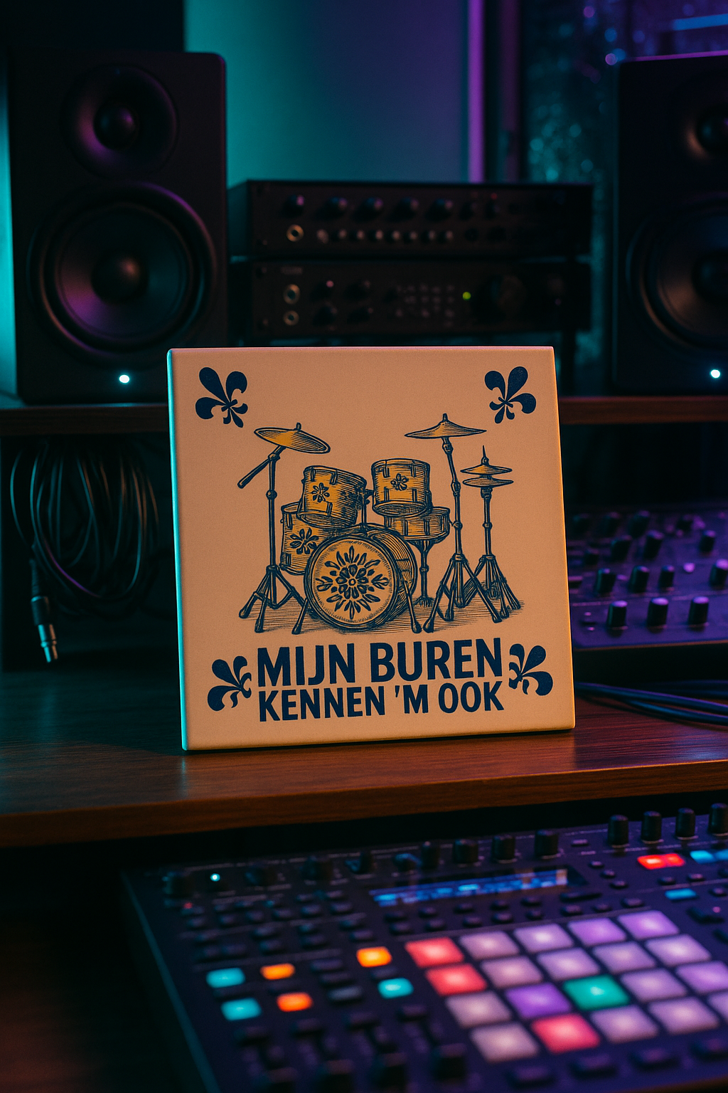 Drumstel - Mijn buren kennen 'm ook - Delfts Blauwe Tegel Met Humor