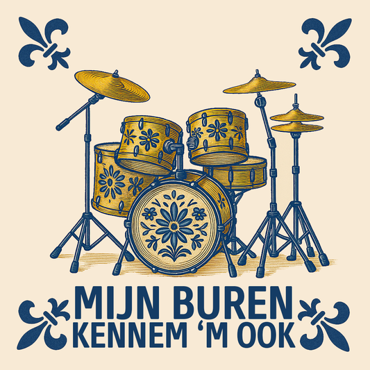 Drumstel - Mijn buren kennen 'm ook - Delfts Blauwe Tegel Met Humor