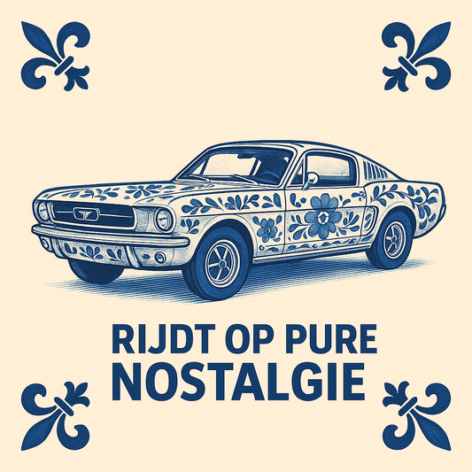 Ford Mustang - Rijdt op pure nostalgie - Delfts Blauwe Tegel Met Humor