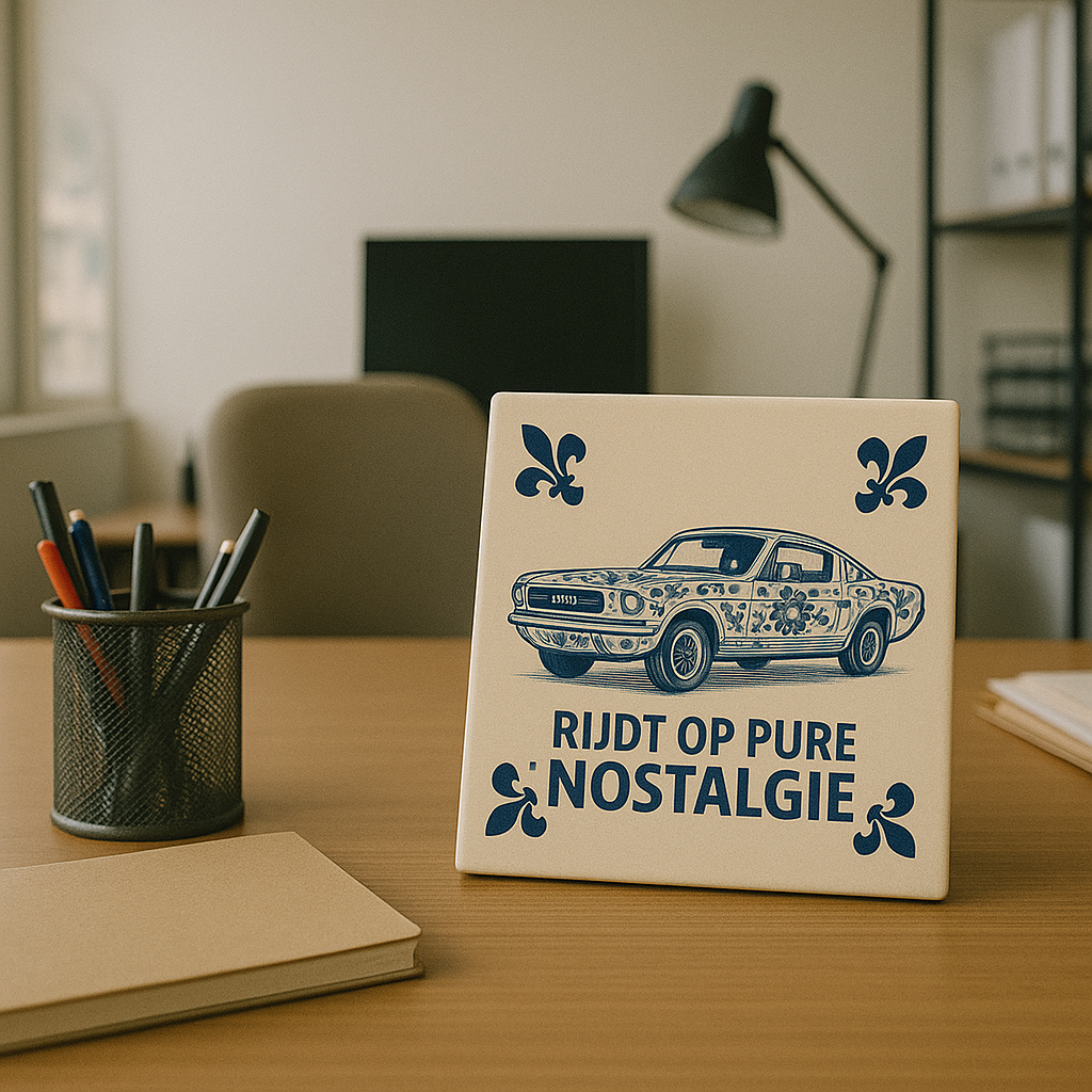 Ford Mustang - Rijdt op pure nostalgie - Delfts Blauwe Tegel Met Humor