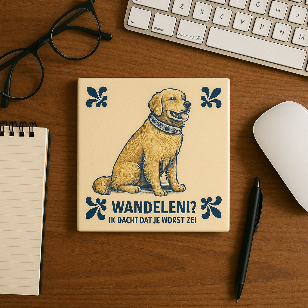 Golden Retriever - WANDELEN!? IK DACHT DAT JE WORST ZEI - Delfts Blauwe Tegel Met Humor