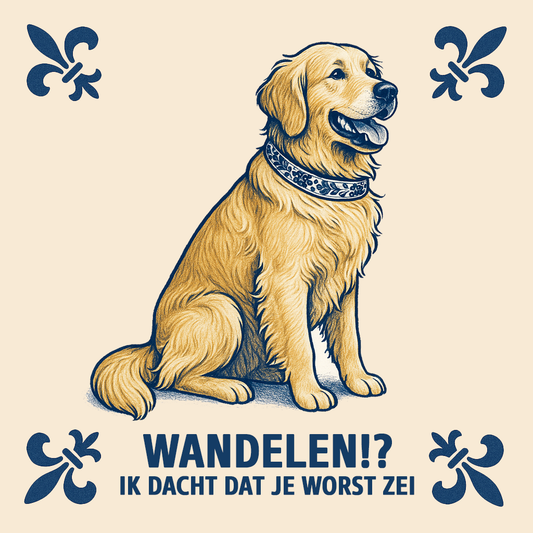 Golden Retriever - WANDELEN!? IK DACHT DAT JE WORST ZEI - Delfts Blauwe Tegel Met Humor