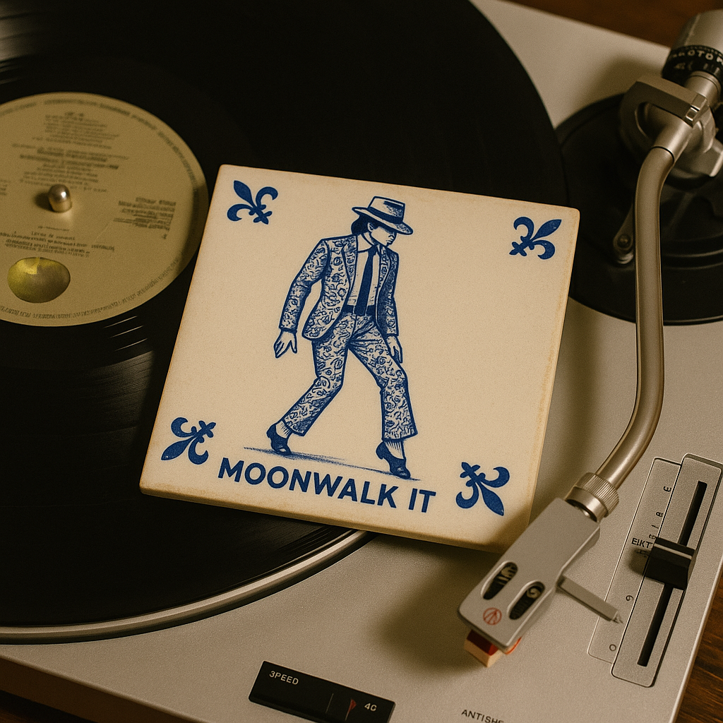 Michael Jackson MOONWALK IT – Delfts blauwe tegel met humor