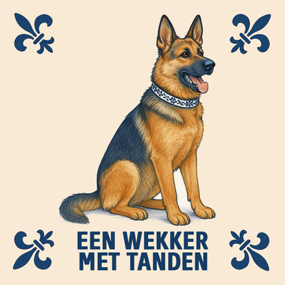 Delfts Blauwe Duitse Herder Tegel - Handgemaakt & Humoristisch