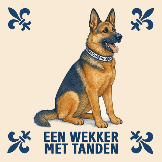 Delfts Blauwe Duitse Herder Tegel - Handgemaakt & Humoristisch