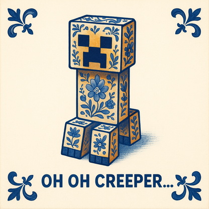 Minecraft - Oh oh Creeper - Delft Blue Tile with humor