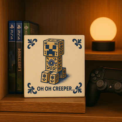 Minecraft - Oh oh Creeper - Delft Blue Tile with humor