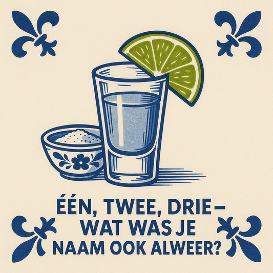 Tequila - Een, Twee, Drie? - Delfts Blauwe tegel met humor